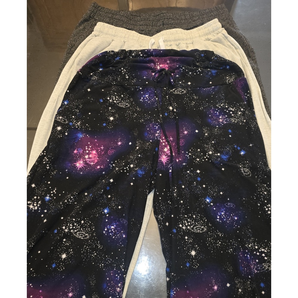 Lot of 3 Womens Jogger Pants Galaxy Print Gray Charcoal XL Loungewear Sweatpants